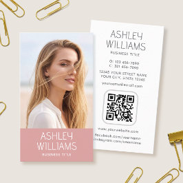 Modern Anpassad Foto Färg QR-kod Elegant Rosa Visitkort