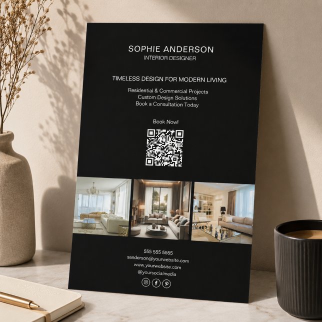 Modern Anpassad Foto QR Svart Professionell Företa Flygblad (Modern Custom Photo QR Black Professional Business Flyer)