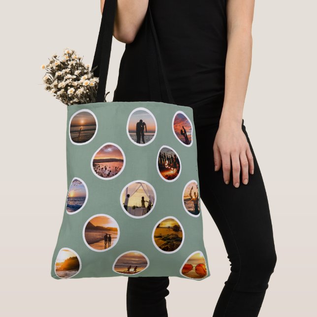 Modern anpassad fotokollage prickig totebag tygkasse (Närbild)