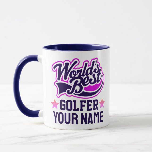 Modern anpassad Golfer Namn Blue Text Mugg (Vänster)