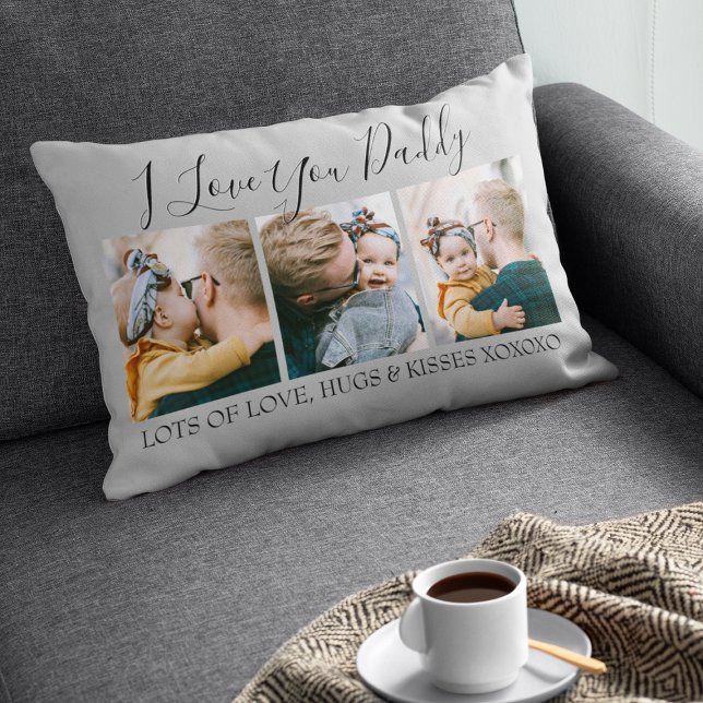 Modern Anpassad Jag Älskar Dig Pappa | 3 Foto Lumbarkudde (Skapare uppladdad)