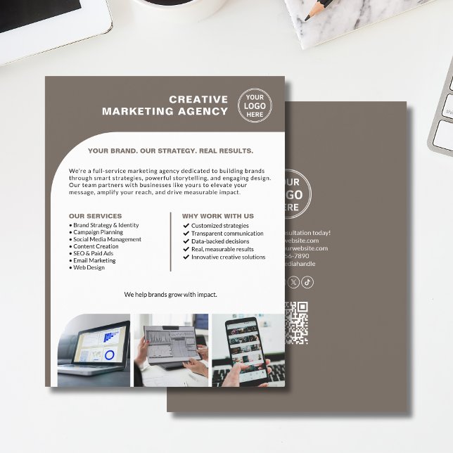 Modern Anpassad Logotyp Foto QR Marknadsföring För Reklamblad (Modern Custom Logo Photo QR Marketing Business Flyer)