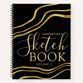 Modern anpassad Name Black Guld Sketchbook