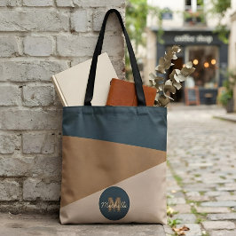 Modern anpassad namn jordton färgblock monogram tygkasse