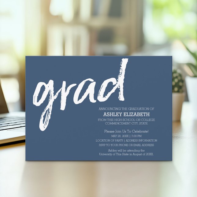 Modern Anpassad Trendig Marin Examen Inbjudningar (Modern Graduation Announcement and Party Invitation)
