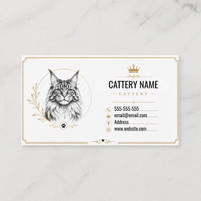 Modern Anpassat Maine Coon Katteri Affärskort   Visitkort (Framsida)