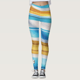 Modern, anpassat namn Fun Blue Soft Yellow Leggings