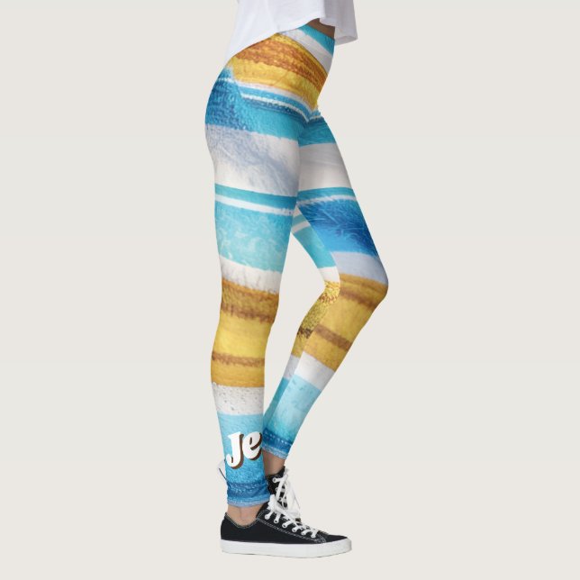 Modern, anpassat namn Fun Blue Soft Yellow Leggings (Höger)