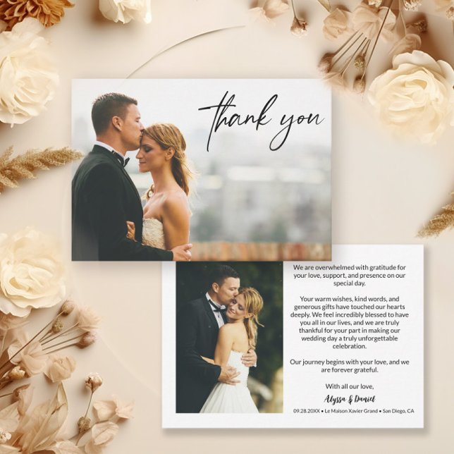 Modern Anpassningsbar 2 Bröllop-foton - enkel Tack Kort (Modern 2 wedding photo horizontal thank you cards.)