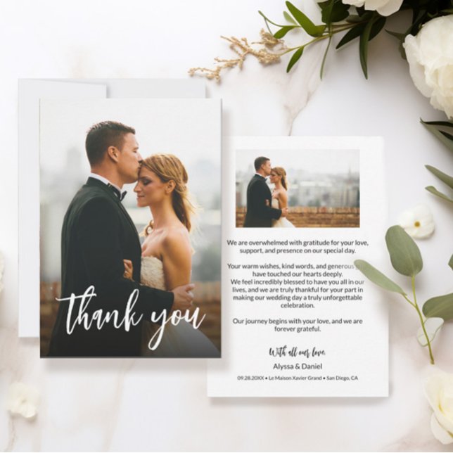 Modern Anpassningsbar 2 Bröllop-foton Tack Kort (Thoughtful personal wedding thank you message. Customizable text and photos.)