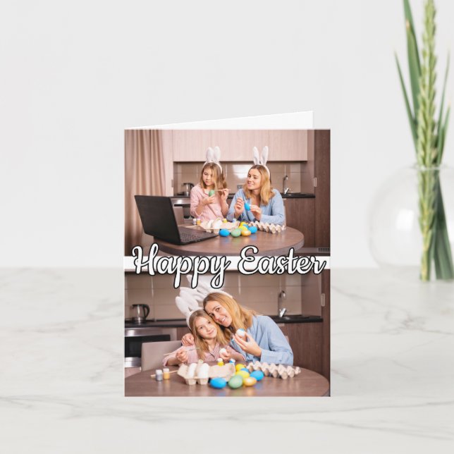 Modern Anpassningsbar 2-fotofamilj Påsk Helgkort (Framsida)