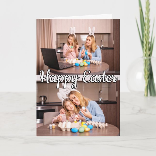 Modern Anpassningsbar 2-fotofamilj Påsk Helgkort (Framsida)