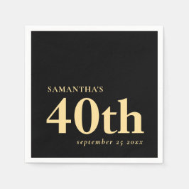 Modern Anpassningsbar Black Guld 40:e Namn Pappersservett