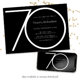 Modern Anpassningsbar Black White-minimalistisk 70 Inbjudningar