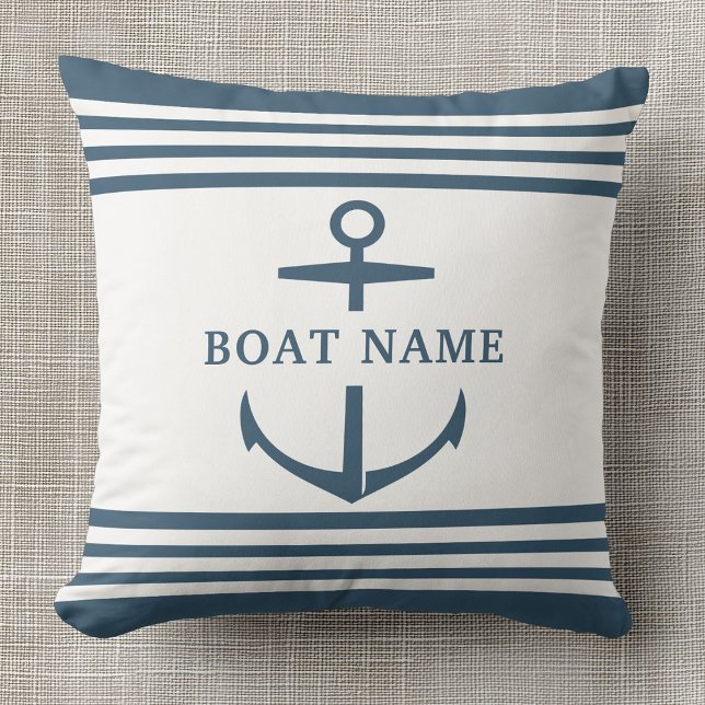 Modern Anpassningsbar Boat Namn Dusty Blue Anchor  Kudde (Skapare uppladdad)