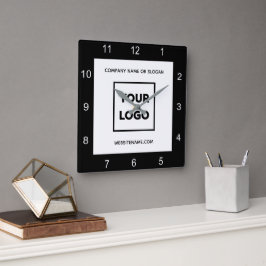 Modern Anpassningsbar Business Logotyp Text Black  Fyrkantig Klocka