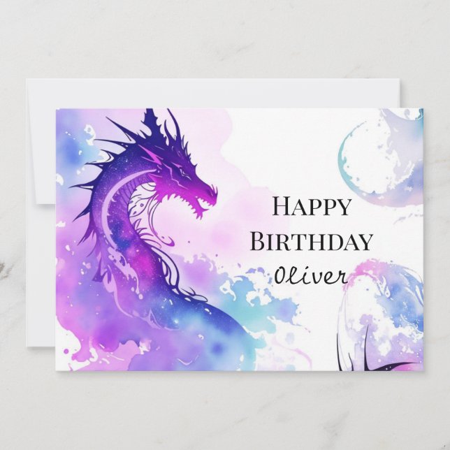 Modern Anpassningsbar Dragon Birthday Kort (Framsida)