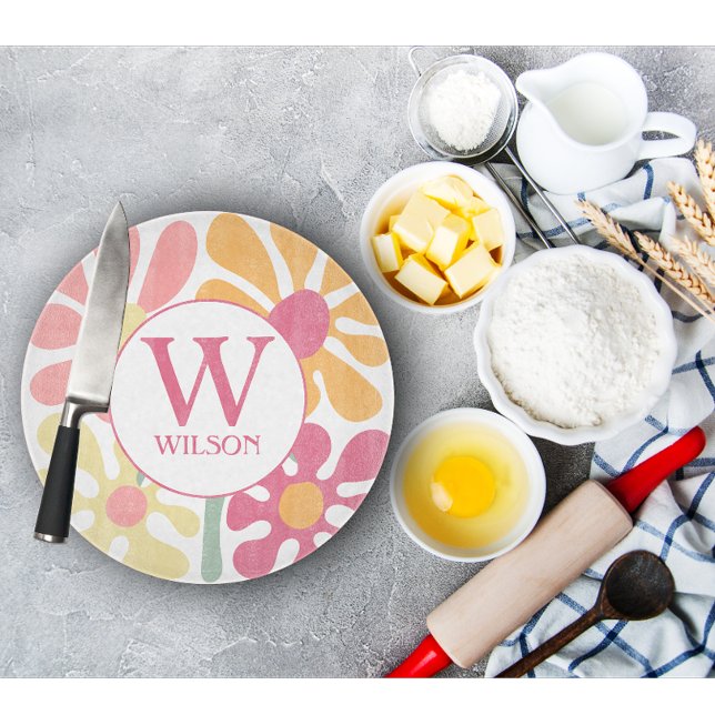 Modern Anpassningsbar Familj Vatten Färg Flower Ro (Modern custom family name cutting board)