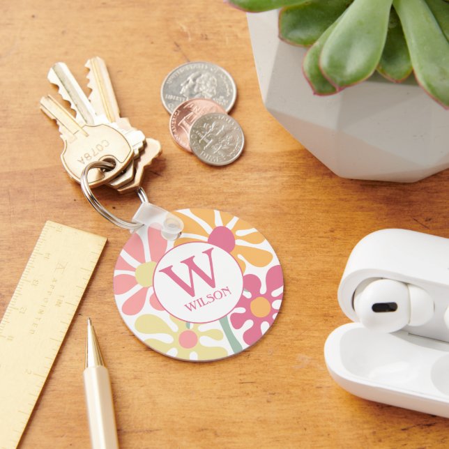 Modern Anpassningsbar Familj Vatten Färg Flower Ro Nyckelring (Skrivbord)