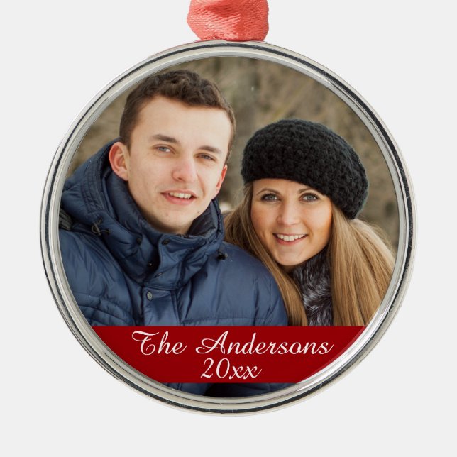 Modern Anpassningsbar Family Photo Silver Julgransprydnad Metall (Framsidan)