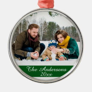 Modern Anpassningsbar Family Photo Silver Julgransprydnad Metall