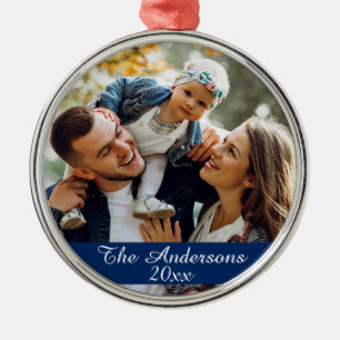 Modern Anpassningsbar Family Photo Silver Julgransprydnad Metall