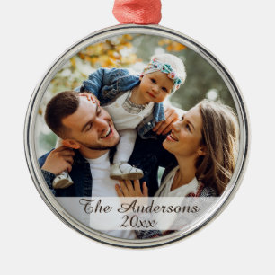Modern Anpassningsbar Family Photo Silver Julgransprydnad Metall