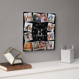 Modern Anpassningsbar Färg Photo Collage Skapa di Fyrkantig Klocka