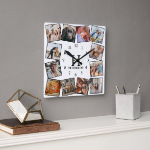 Modern Anpassningsbar Färg Photo Collage  Skapa di Fyrkantig Klocka