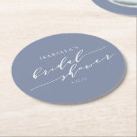 Modern Anpassningsbar för minimal Möhippa i skript Underlägg Papper Rund<br><div class="desc">Personlig Papper Möhippa för minimalistiskt skript med  Underlägg i gråblå blått</div>