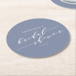 Modern Anpassningsbar för minimal Möhippa i skript Underlägg Papper Rund<br><div class="desc">Personlig Papper Möhippa för minimalistiskt skript med  Underlägg i gråblå blått</div>