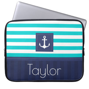 Modern Anpassningsbar för Nautisk Mönster, blå, ra Laptop Sleeve