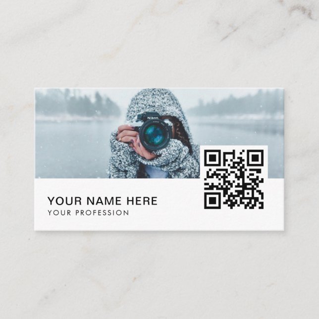 Modern Anpassningsbar Fotograf QR-kod Visitkort (Framsida)