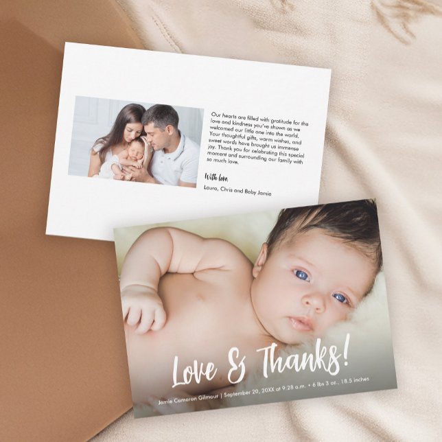 Modern Anpassningsbar Foton Kärlek och tack, babys Tack Kort (Standard baby shower thank you card size photo card.)