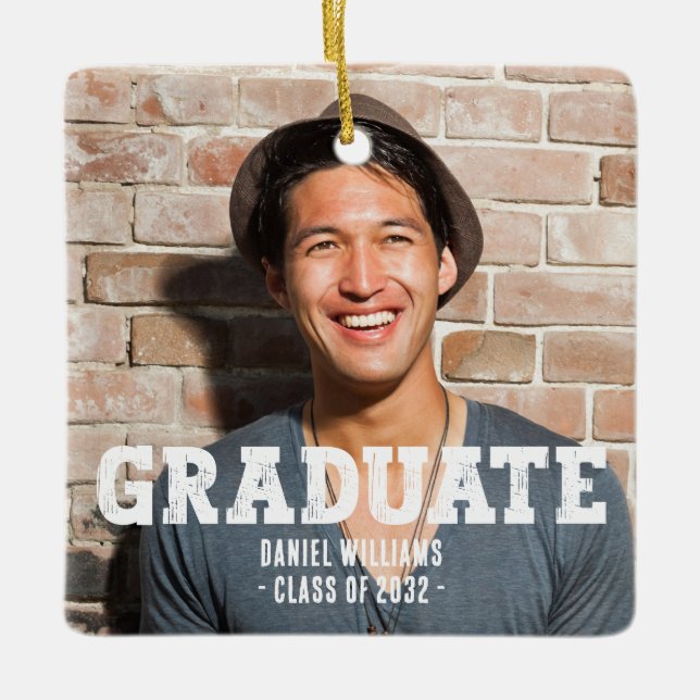 Modern Anpassningsbar Fototypografi Julgransprydnad Keramik (Framsida)