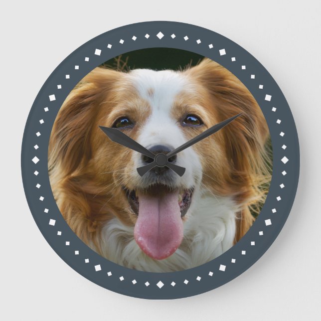 Modern Anpassningsbar Hund Photo Mörk Grått Stor Klocka (Framsida)