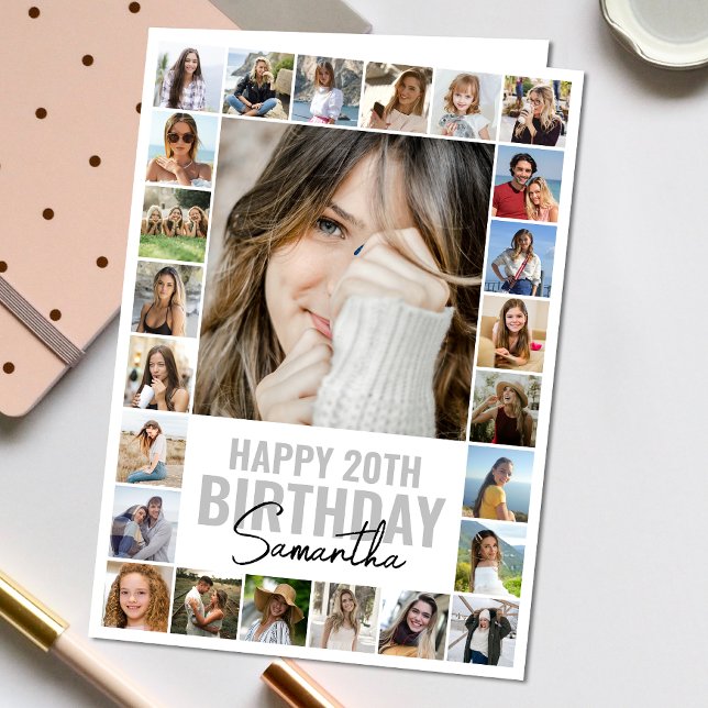 Modern Anpassningsbar i alla åldrar | Fotofödelsed Kort (Personalize the collage birthday greeting card to create a special keepsake for your loved one!)