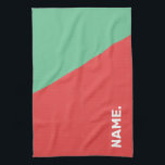 Modern anpassningsbar, koral och mint kökshandduk<br><div class="desc">Minimal geometrisk utformning, korallets rosa och grönt vid vattenmynta, anpassadets namn-text.</div>
