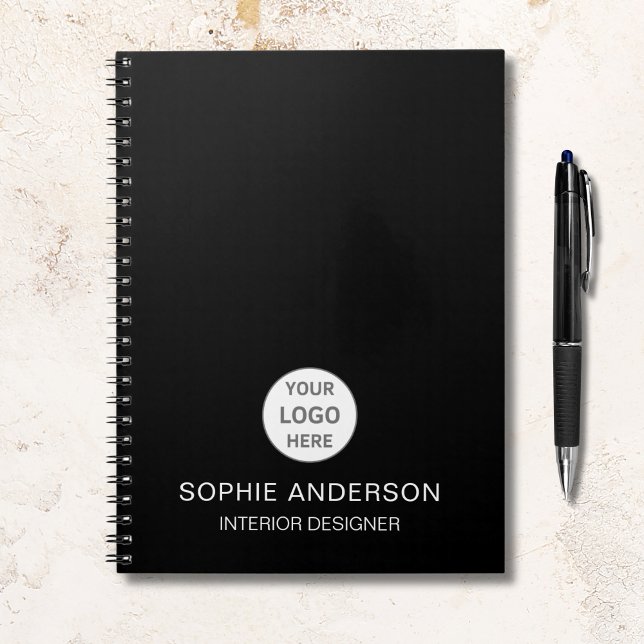 Modern Anpassningsbar Logotyp Black Professionell  Anteckningsbok (Modern Custom Logo Black Professional Business Notebook)