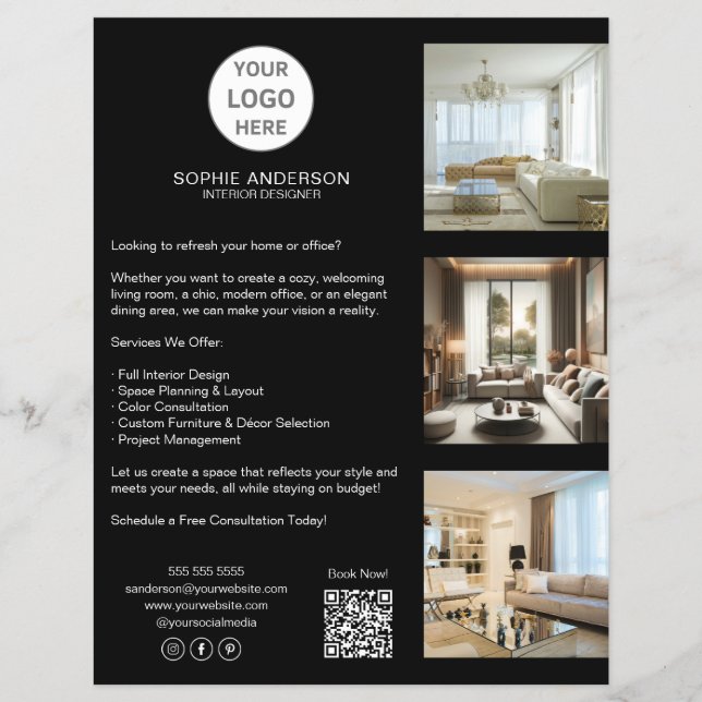 Modern Anpassningsbar Logotyp Black Professionell  Reklamblad (Framsidan)