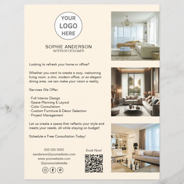 Modern Anpassningsbar Logotyp Cream Professionell  Reklamblad (Framsidan)