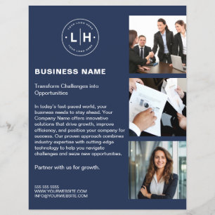 Modern Anpassningsbar Logotyp Foto QR Navy Blue Bu Reklamblad