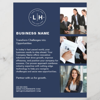 Modern Anpassningsbar Logotyp Foto QR Navy Blue Bu Reklamblad