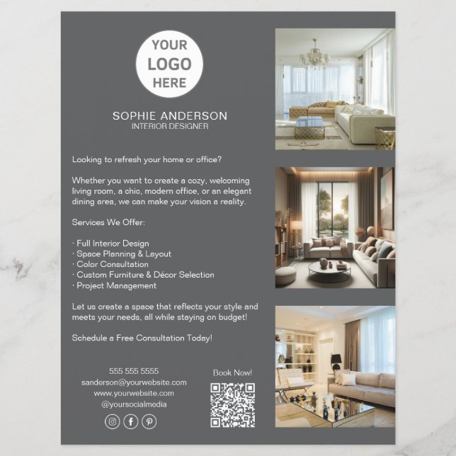 Modern Anpassningsbar Logotyp Grått Professionell  Reklamblad (Framsidan)