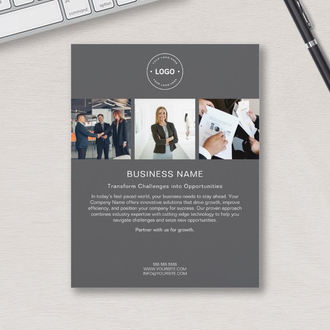 Modern Anpassningsbar Logotyp Photo Grått Corporat Reklamblad (Modern Custom Logo Photo Gray Corporate Business Flyer)