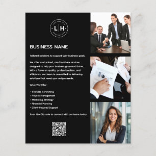 Modern Anpassningsbar Logotyp Photo QR Black Busin Flygblad