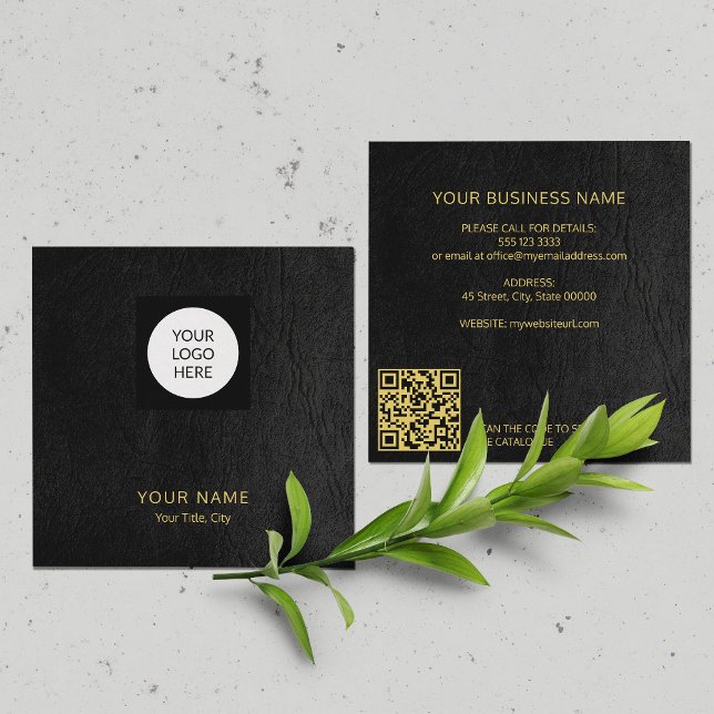 Modern anpassningsbar logotyp QR-kod svart guld Fyrkantigt Visitkort (Skapare uppladdad)