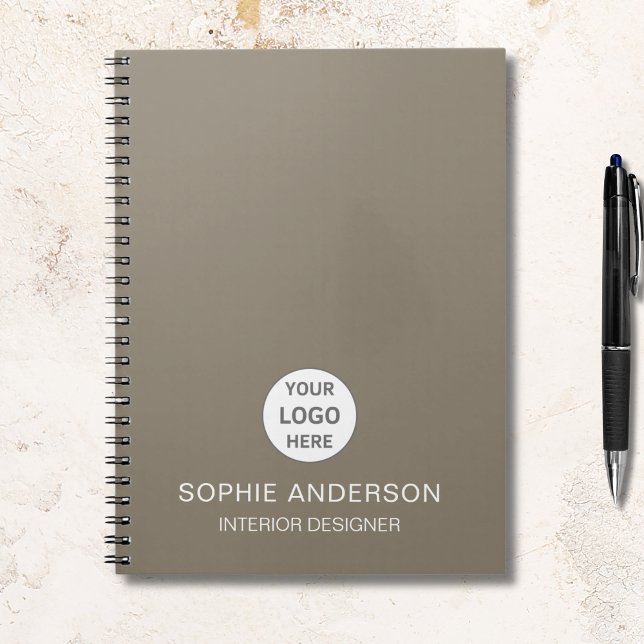 Modern Anpassningsbar Logotyp Taupe Professionell  Anteckningsbok (Modern Custom Logo Taupe Professional Business Notebook)
