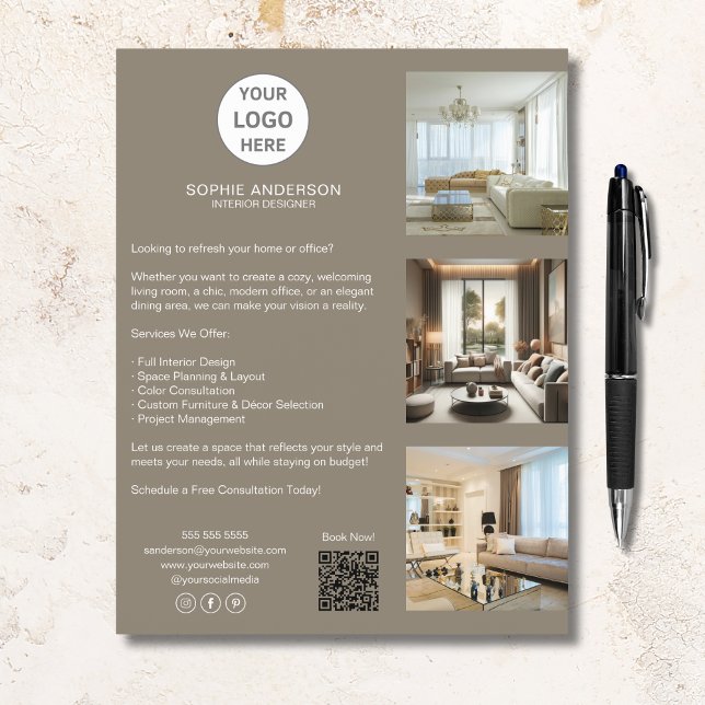 Modern Anpassningsbar Logotyp Taupe Professionell  Reklamblad (Modern Custom Logo Taupe Professional Business Flyer)