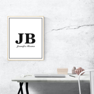 Modern Anpassningsbar Monogram Initial Namn Black Poster